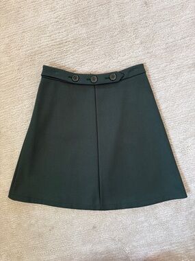 RED Valentino Dark Green A-Line Mini Skirt with Buttoned Waist